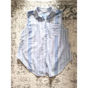 Westport Blue/White Striped Tie-Front Sleeveless Blouse